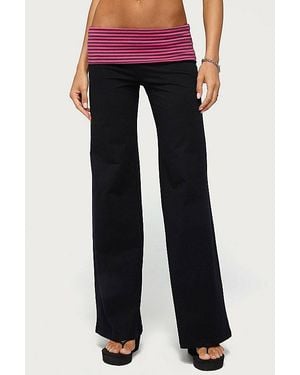 Edikted Maci Striped Foldover Pants - Blue