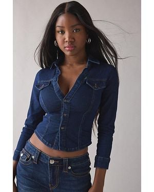 BDG Polly Denim Slim Long Sleeve Button-Up Shirt - Blue
