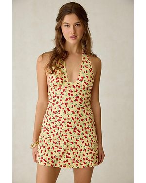 Kimchi Blue Flowerbeds Plunging Halter Mini Dress - Natural
