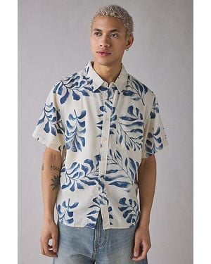 BDG Patterned Baggy Short Sleeve Shirt Top - Blue