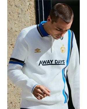 Umbro White Long Sleeve Knit Polo Jumper - Blue