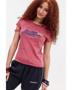 Jaded London Rally Distressed Embellished T-shirt - Red