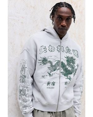 Urban Outfitters Uo Asia Dragon Zip-through Hoodie - Natural