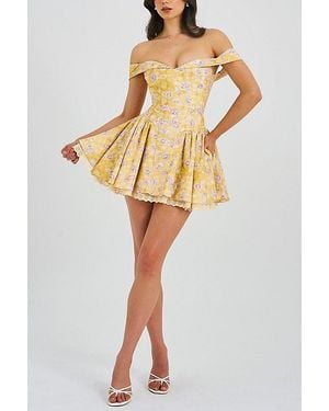 Miss Circle Oana Floral Linen Off-The-Shoulder Mini Dress - Yellow