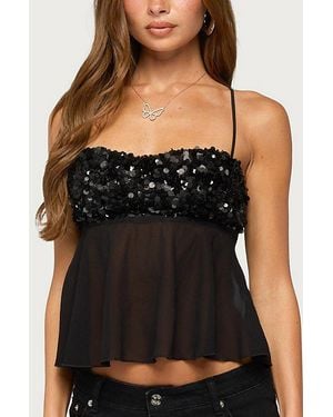 Edikted Vella Sequin Sheer Chiffon Top - Black