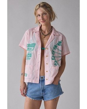 BDG Nash Embroidered Souvenir Short Sleeve Button-Down Shirt - Gray