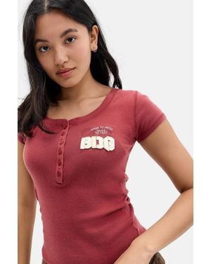 BDG Appliqué Henley Top - Red