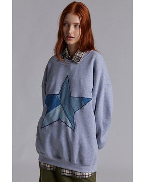 Vintage & ReMADE by UO The Series X Remade By Uo Exclusive Star Patchwork Fleece Pullover Top - Blue