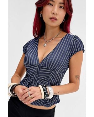 Silence + Noise Silence + Noise Penny Ruched Mesh Shirt - Blue