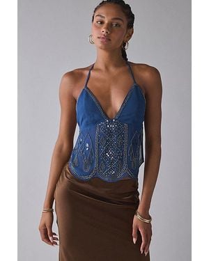 Urban Outfitters Uo Liv Embroidered Beaded Tie-Back Backless Cami - Blue