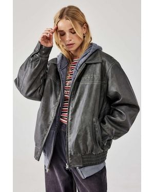 BDG Billy Faux Leather Bomber Jacket - Black