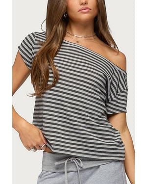 Edikted Chanelle Off Shoulder Striped Top - Gray