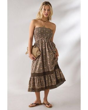 brown midi dress outfit Bernadina Mesh And Slinky Halter Maxi Dress - Pale Blue main image 1