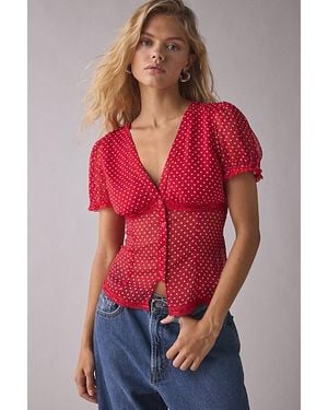 Urban Outfitters Uo Mitchelle Semi-Sheer Polka Dot Chiffon Puff Sleeve Blouse - Red