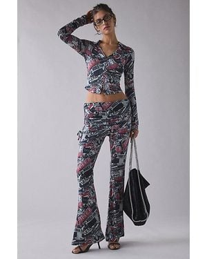 TRUE RELIGION World Tour Print Asymmetric Ruched Foldover Pant - Gray