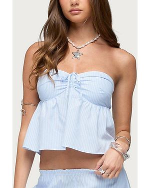 Edikted Cersei Striped Tie Front Strapless Top - Blue