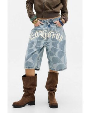 Ed Hardy Gothic Cobweb Denim Shorts - Blue