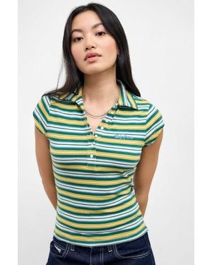 BDG Suni Short Sleeve Stripe Polo Shirt - Green