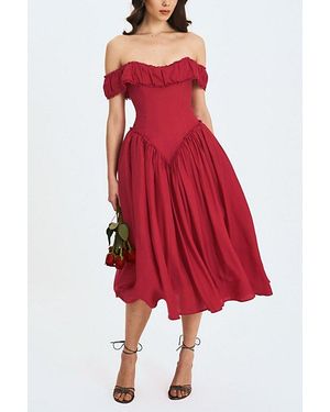 Miss Circle Xavy Off Shoulder Corset Midi Dress - Red