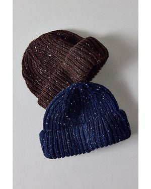 Urban Outfitters Marled Wool Short Roll Ribbed Knit Beanie - Blue