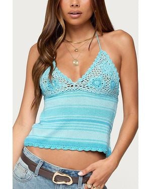 Edikted Suanne Crochet & Knit Stripey Halter Top - Blue