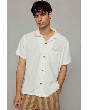 Rhythm Linen-Blend Whip Stitch Short Sleeve Shir Top - White