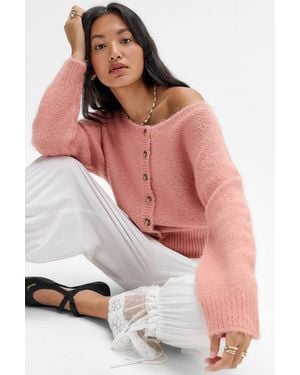Urban Outfitters Uo Lotti Off-shoulder Cardigan - Pink