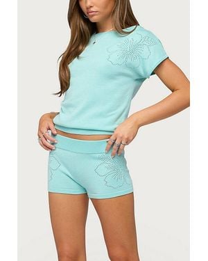 Edikted Noey Knit Micro Shorts - Blue