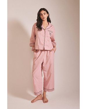 TBCo Cotton & Linen Cropped Pajamas Set Top - Pink