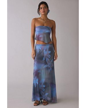 Urban Outfitters Uo Shimmer Haze Printed Mesh Skirt 2-Piece Set - Blue