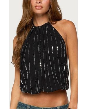 Edikted Neala Backless Sequin Chiffon Halter Top - Black