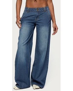 Edikted Tall Cory Striped Low Rise Baggy Jean - Blue