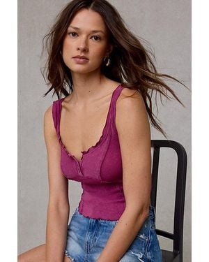 BDG Jules Ruffle Scoop Neck Henley Tank Top - Purple