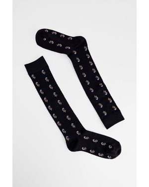 Out From Under Floral Knee High Socks - Black