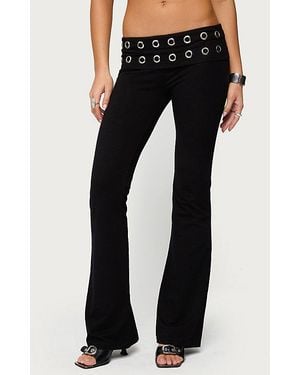 Edikted Nairobi Grommet Foldover Flared Leggings Pant - Blue