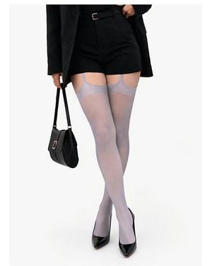 LECHERY Lechery Long Thin Spaghetti Strap Shiny Pantyhose Tights - Black