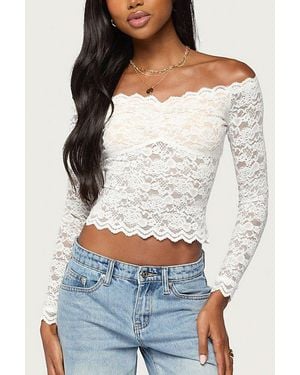 Edikted Thaia Sheer Lace Long Sleeve Top - Gray