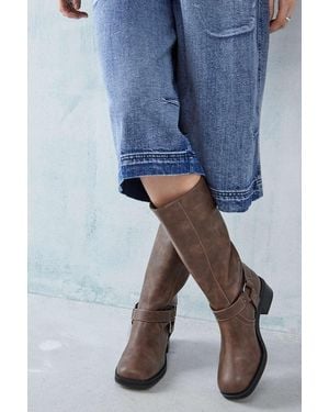 Urban Outfitters Uo Brown Becky Buckle Knee High Boots