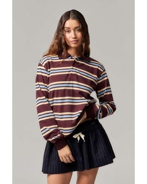 Lioness Striped Long-sleeve Polo Top - Red