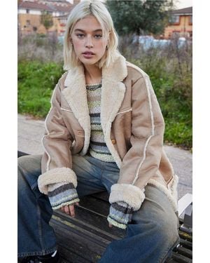 BDG Faux Shearling Car Coat Jacket - Natural