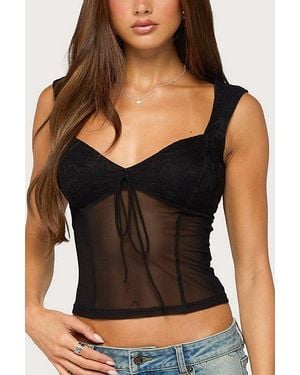 Edikted Uli Sheer Mesh Wide Strap Top - Black
