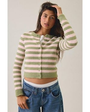 Daisy Street Fuzzy Multi-Stripe Cropped Cardigan - Natural