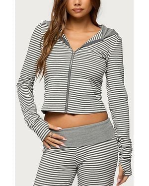 Edikted Meggy Striped Zip Up Hoodie - Grey