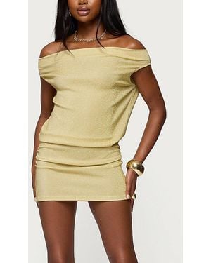 Edikted Eris Metallic Off Shoulder Mini Dress - Yellow