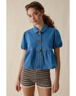 Kimchi Blue Matilda Short Sleeve Peplum Denim Jacket - Blue