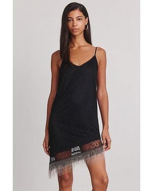 Steve Madden Jessika Lace Asymmetric Fringe Mini Dress - Black
