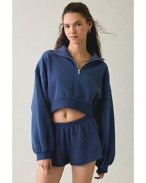 Out From Under Take It Easy Cropped Quarter Zip Pullover Top - Blue