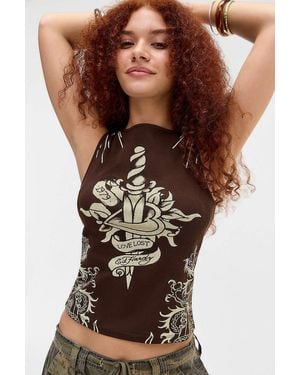 Ed Hardy Uo Exclusive Heart N Dagger Tank Top - Brown