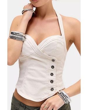 BDG Marceline Asymmetric Wrap Button-Front Halter Top - White