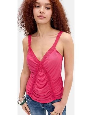 Silence + Noise Silence + Noise Ruched Lace Trim Cami - Pink